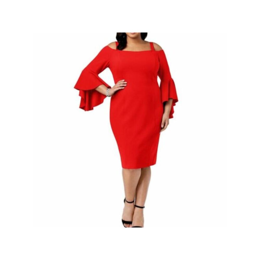 R&M RICHARDS WOMAN Womens Red Removable Strap Bell Sleeve Sheath Dress Plus 20W